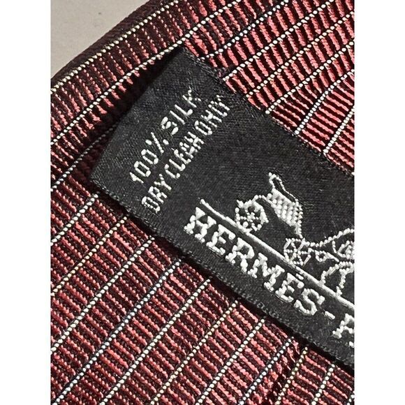 Hermes Men's Tie Modern Burgundy Striped 100% Silk - Picture 7 of 7